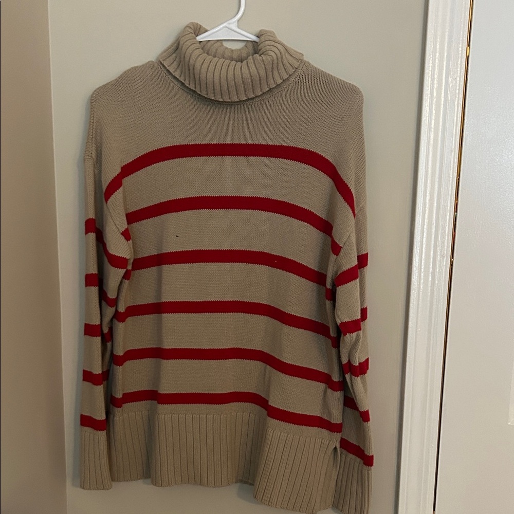 Old Navy Tan and Red Striped Turtleneck Sweater